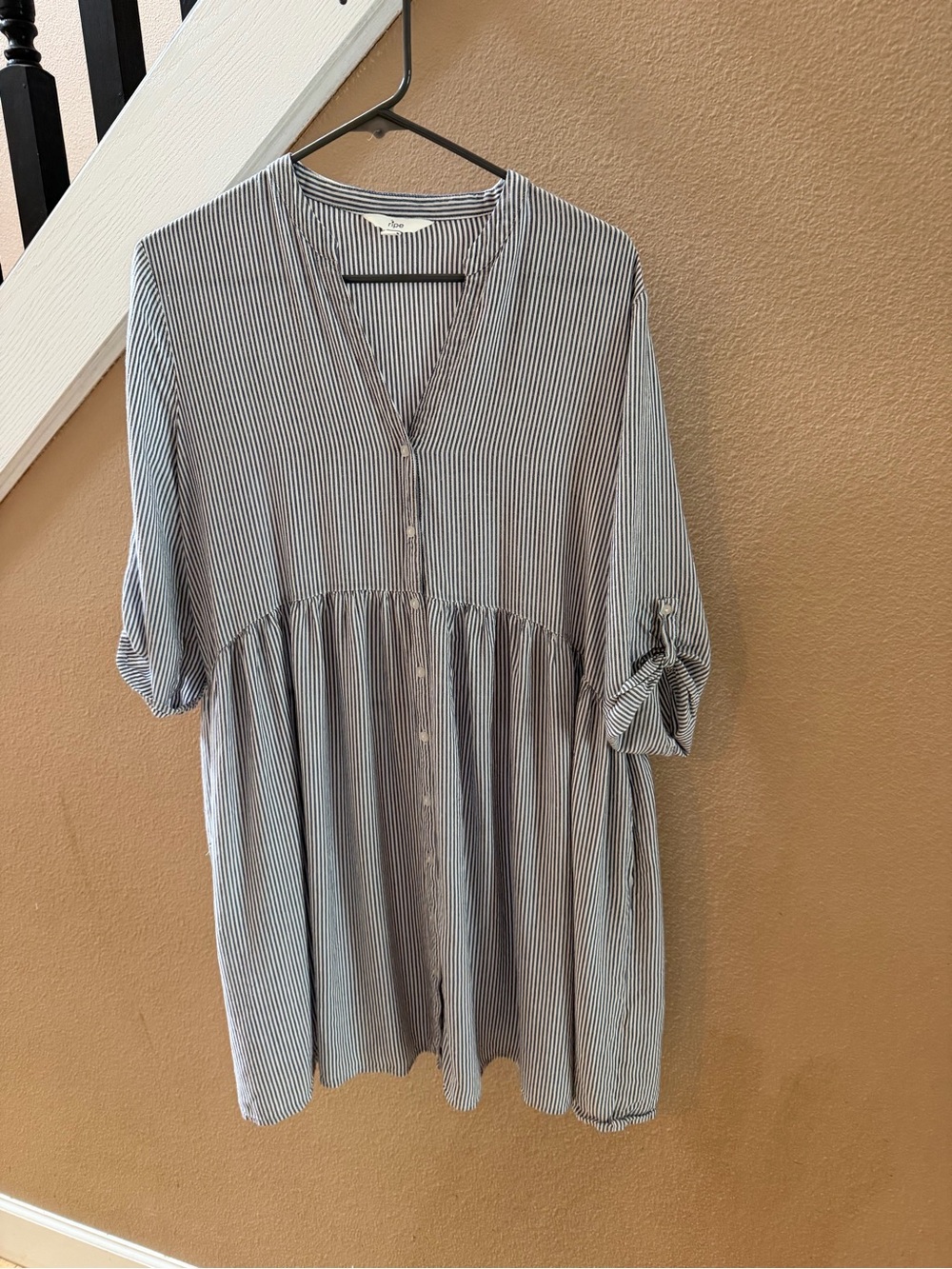 Striped Button-Front Maternity/Nursing Dress  - Blue/White